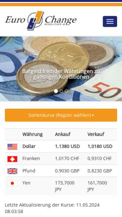 Vorschau der mobilen Webseite www.euro-change.de, Euro Change Wechselstuben AG