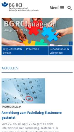 Vorschau der mobilen Webseite www.bgrci.de, Berufsgenossenschaft Rohstoffe und chemische Industrie (BG RCI)