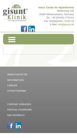 Vorschau der mobilen Webseite www.gisunt-klinik.de, Gisunt Klinik für Integrative Medizin - Internationales Hyperthermie-Zentrum