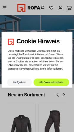 Vorschau der mobilen Webseite www.rofa.de, Rofa-Bekleidungswerk GmbH & Co. KG