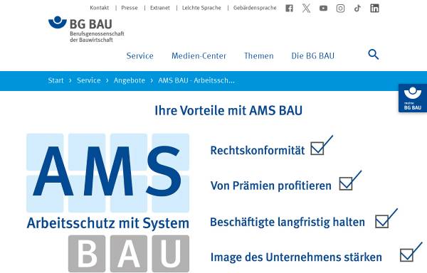 Vorschau von www.ams-bau.de, BG BAU - Arbeitsschutzmanagmentsystem (AMS BAU)
