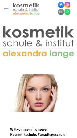 Vorschau der mobilen Webseite www.kosmetik-alexandra.de, Kosmetikschule Alexandra Lange