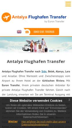 Vorschau der mobilen Webseite www.antalya-flughafentransfer.de, Antalya Flughafen Transfer