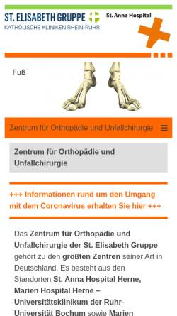Vorschau der mobilen Webseite www.annahospital.de, Zentrum für Orthopädie und Unfallchirurgie, Herne