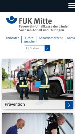 Vorschau der mobilen Webseite www.fuk-mitte.de, Feuerwehr-Unfallkasse Mitte (FUK-Mitte)