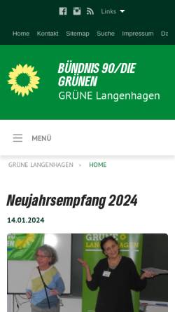 Vorschau der mobilen Webseite www.gruene-langenhagen.de, Bündnis 90/Die Grünen Langenhagen