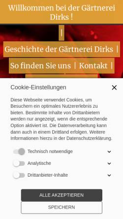 Vorschau der mobilen Webseite www.gaertnerei-dirks.de, Gärtnerei Dirks, Inh. Petra Dirks-Priegnitz