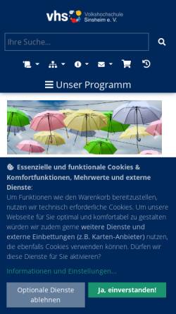 Vorschau der mobilen Webseite www.vhs-sinsheim.de, Sprachschule Sinsheim