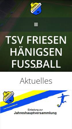 Vorschau der mobilen Webseite www.friesenhaenigsen.de, Fussballsparte des TSV Friesen Haenigsen e.V.