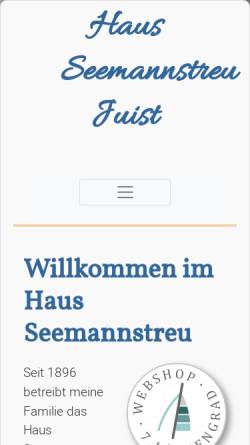 Vorschau der mobilen Webseite www.seemannstreu.de, Pension Haus Seemannstreu