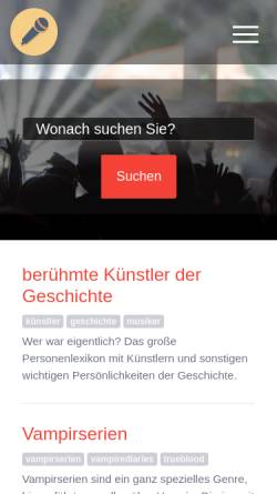 Vorschau der mobilen Webseite www.musiker-und-kuenstler.de, Musiker und Künstler Verzeichnis
