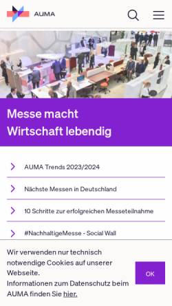 Vorschau der mobilen Webseite www.auma.de, Ausstellungs- und Messe-Ausschuss der Deutschen Wirtschaft e.V. (AUMA)