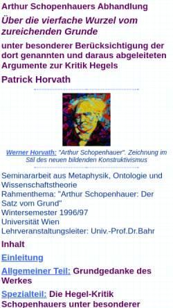 Vorschau der mobilen Webseite horvath.members.1012.at, Arthur Schopenhauers Abhandlung 'Über die vierfache Wurzel [...]'