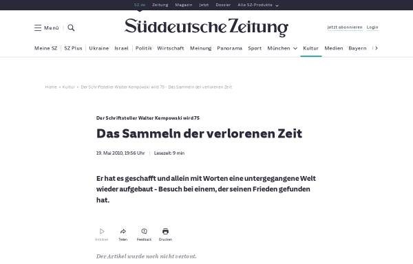 Vorschau von www.sueddeutsche.de, Das Sammeln der verlorenen Zeit