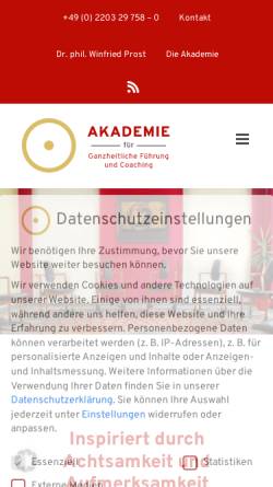 Vorschau der mobilen Webseite www.winfried-prost.de, Akademie für Ganzheitliche Führung Dr. Winfried Prost