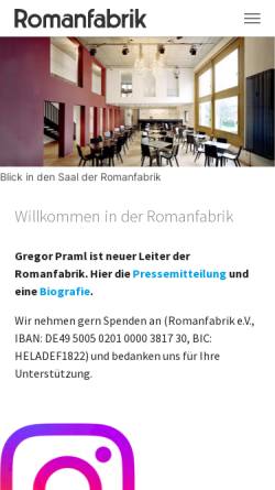 Vorschau der mobilen Webseite romanfabrik.de, Romanfabrik e.V.