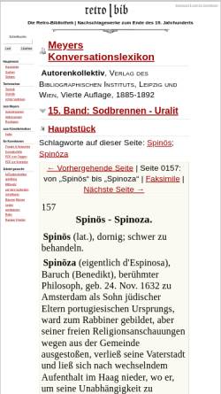 Vorschau der mobilen Webseite www.retrobibliothek.de, Meyers Konversationslexikon - Spinoza