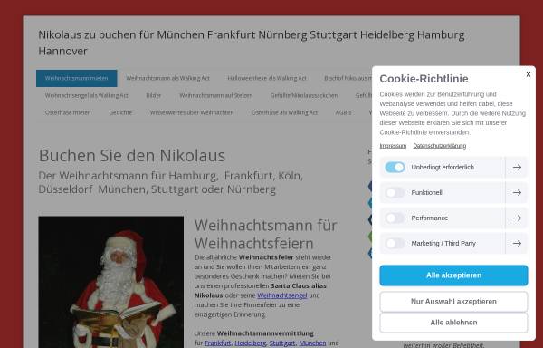 Vorschau von www.weihnachtsmann-nikolaus.de, Weihnachtsmannvermittlung für Süddeutschland und das Rhein-Maingebiet