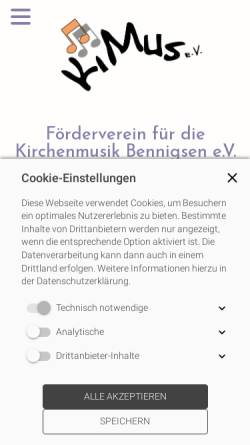 Vorschau der mobilen Webseite www.kimus-bennigsen.com, KiMUs e.V.- Förderverein für die Kirchenmusik der Ev.-luth. Kirchengemeinde Bennigsen-Lüdersen e.V.