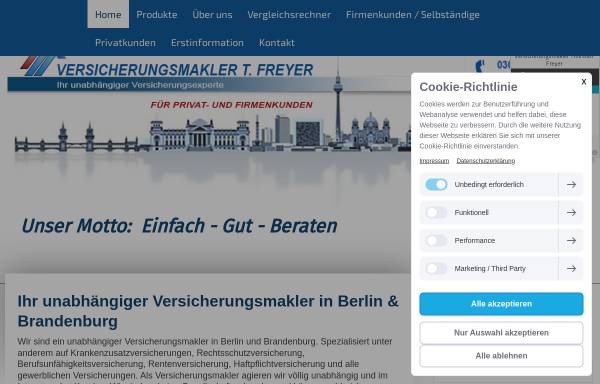 Vorschau von versicherungsmakler-freyer.de, Versicherungsmakler Thorsten Freyer in Berlin u. Brandenburg