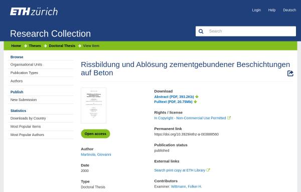 Vorschau von e-collection.ethbib.ethz.ch, Rissbildung und Ablösung zementgebundener Beschichtungen auf Beton