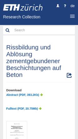 Vorschau der mobilen Webseite e-collection.ethbib.ethz.ch, Rissbildung und Ablösung zementgebundener Beschichtungen auf Beton