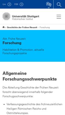 Vorschau der mobilen Webseite www.uni-stuttgart.de, Projektbereich Schlesische Geschichte