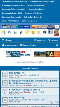 Vorschau der mobilen Webseite www.schwedenforum.de, Schwedenforum.de
