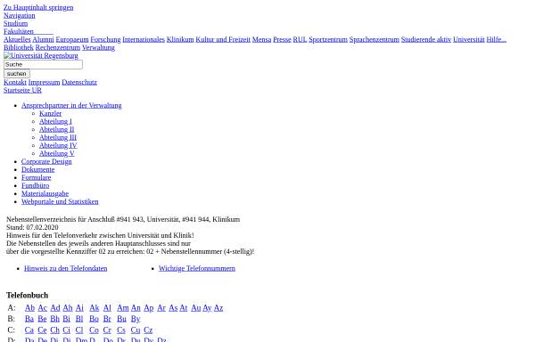 Vorschau von www-verwaltung.uni-regensburg.de, Telefonverzeichnis der Universität Regensburg
