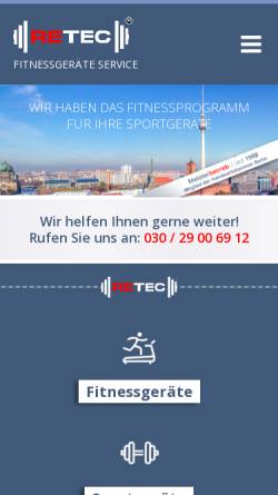 Vorschau der mobilen Webseite www.retec-berlin.de, Retec Fitnessgeräte Reparatur und Ersatzteile - Jörg Vietze