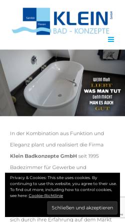 Vorschau der mobilen Webseite www.klein-badkonzepte.de, Klein Badkonzepte GmbH
