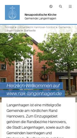 Vorschau der mobilen Webseite www.nak-mitteldeutschland.de, Neuapostolische Kirche - Gemeinde Langenhagen