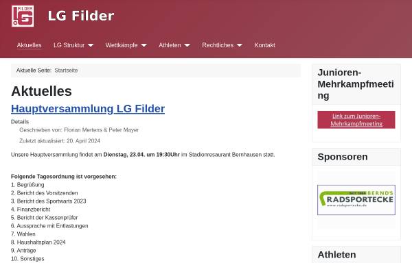 Vorschau von www.lg-filder.de, Leichtathletik Gemeinschaft Filder e.V.