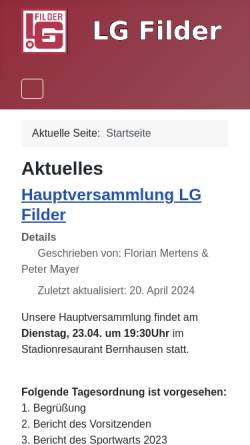 Vorschau der mobilen Webseite www.lg-filder.de, Leichtathletik Gemeinschaft Filder e.V.