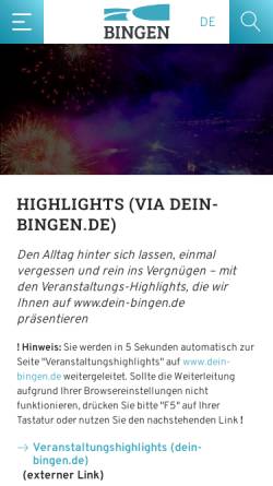Vorschau der mobilen Webseite www.bingen.de, Jazz Festival Bingen Swingt
