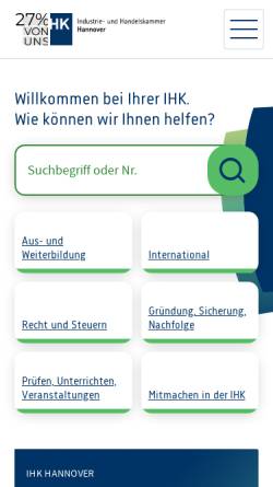 Vorschau der mobilen Webseite www.hannover.ihk.de, Industrie- und Handelskammer Hannover
