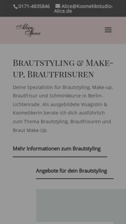 Vorschau der mobilen Webseite www.kosmetikstudio-alice.de, Kosmetik- und Nagelstudio Alice Speer