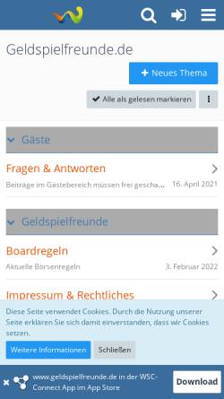 Vorschau der mobilen Webseite www.geldspielfreunde.de, Geldspielfreunde.de - Spielautomaten Forum by R.Schmitz