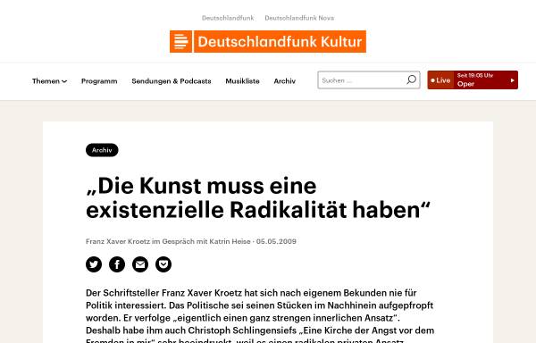 Vorschau von www.deutschlandradiokultur.de, Die Kunst muss eine existenzielle Radikalität haben