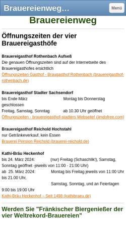 Vorschau der mobilen Webseite www.brauereiweg.de, Brauerei-Wanderweg der Gemeinde Aufseß