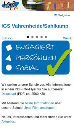 Vorschau der mobilen Webseite www.igsvs.de, Integrierte Gesamtschule Vahrenheide-Sahlkamp