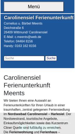 Vorschau der mobilen Webseite www.carolinensiel-ferienunterkunft.de, Ferienwohnung Meents