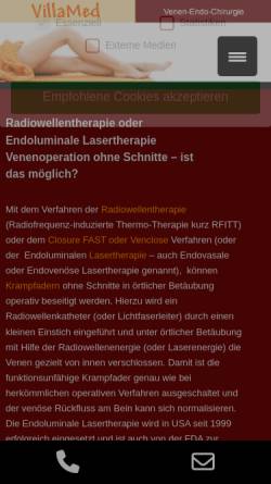 Vorschau der mobilen Webseite www.venenlaser.de, Venenklinik Villamed