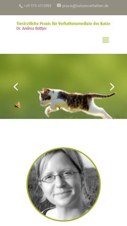 Vorschau der mobilen Webseite www.katzenverhalten.de, Tierärztliche Praxis für Verhaltensmedizin der Katze Dr. Andrea Böttjer