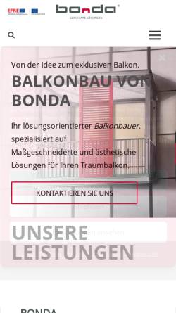 Vorschau der mobilen Webseite www.bonda-balkone.de, Bonda Balkon- und Glasbau GmbH