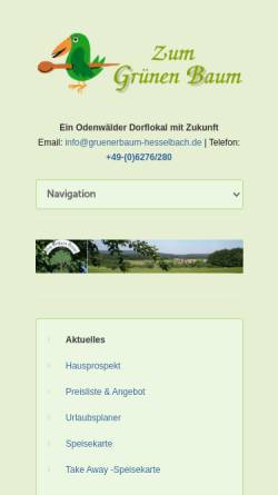 Vorschau der mobilen Webseite www.gruenerbaum-hesselbach.de, Landgasthof Zum Grünen Baum