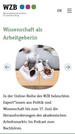 Vorschau der mobilen Webseite www.wzb.eu, Wissenschaftzentrum Berlin für Sozialforschung (WZB)
