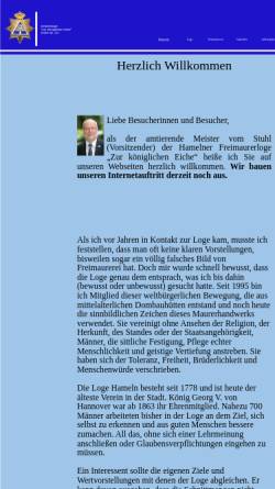 Vorschau der mobilen Webseite www.loge-hameln.de, Freimaurerloge zur königlichen Eiche Nr. 121 im Orient Hameln