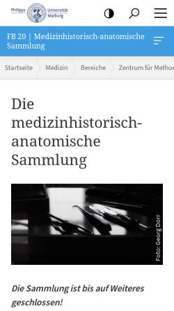 Vorschau der mobilen Webseite www.uni-marburg.de, Museum Anatomicum