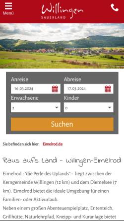 Vorschau der mobilen Webseite www.willingen-eimelrod.de, Die Touristik-Website von Eimelrod